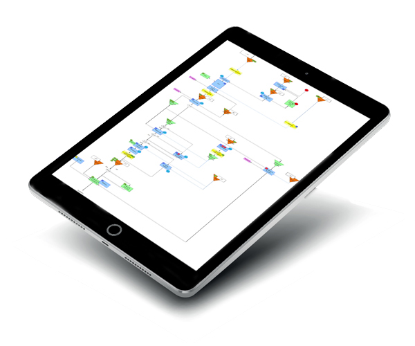 Tablette avec visualisation d'observation d'organisation d'entreprise et schéma de flux