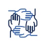 Icones avec mains pour symboliser l'implication des équipes et accompagner le changement