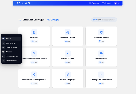 Page d'accueil de la checklist avec les neuf thèmes principaux