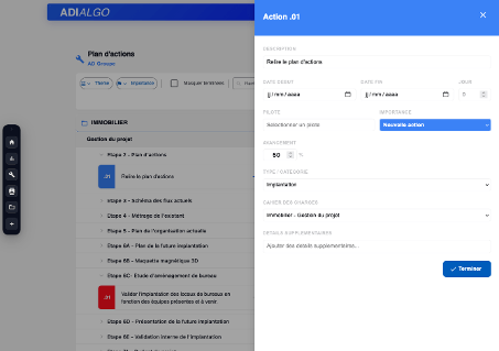 Panneau latéral de modification d'une action