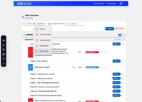 Filtre par importance dans le plan d'actions