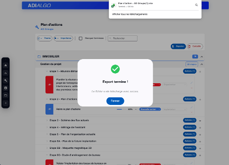 Export du plan d'actions au format Excel
