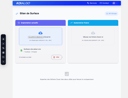 Outil bilan de surfaces ADI-Algo acceptant un ou deux fichiers Excel