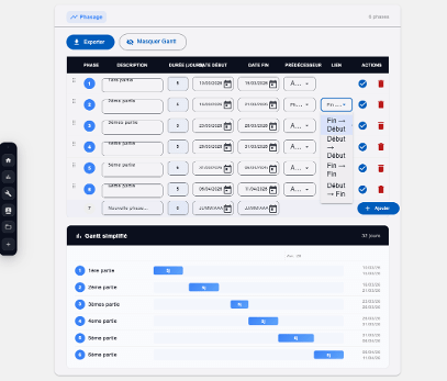 Phasage avec prédécesseurs et Gantt simplifié